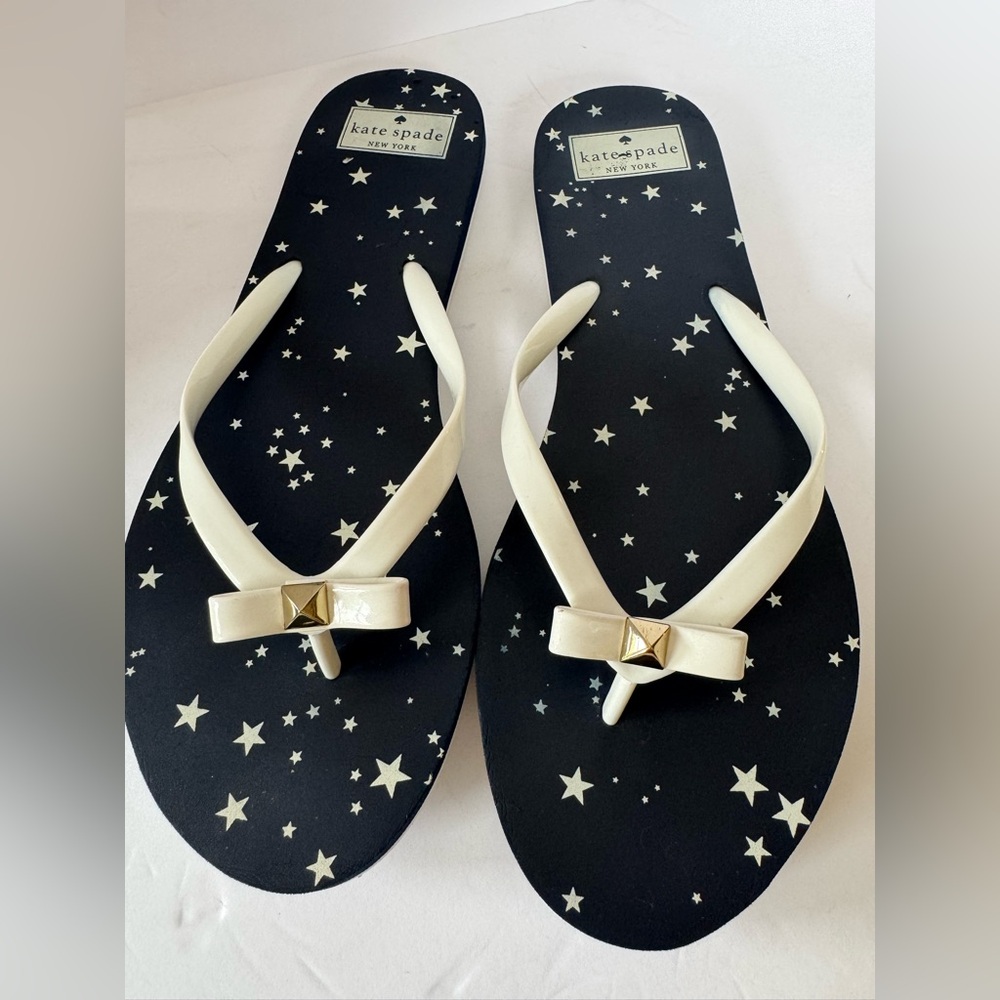 Kate Spade bow Blue Flip Flops White Stars thong sandals women’s size 10